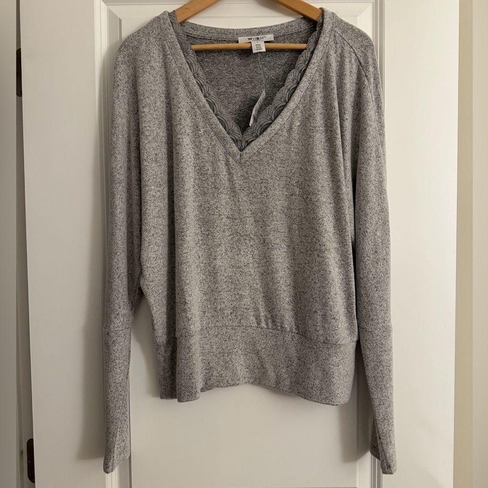 NWT White House Black Market Lace Trim Gray Top